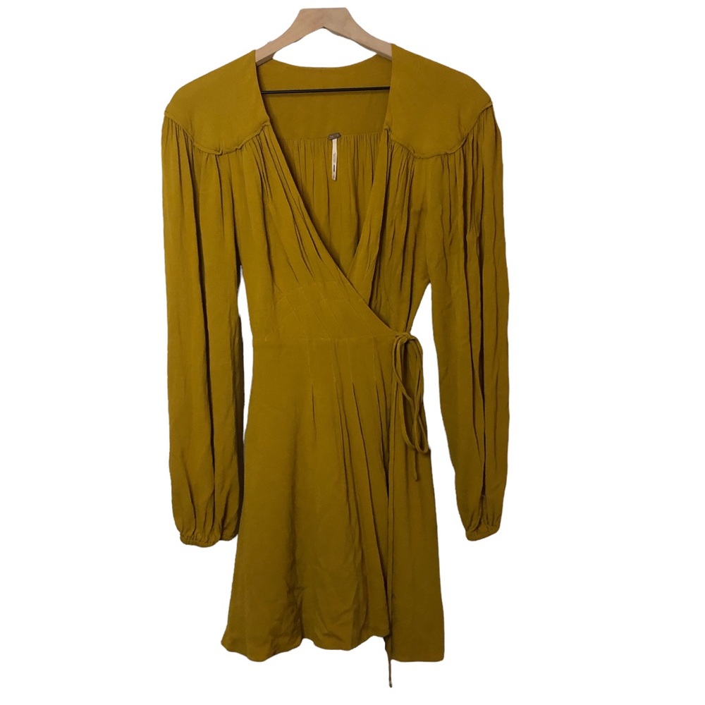 Free People Mustard Yellow Gold Double Life Mini Wrap Dress - Picture 6 of 14